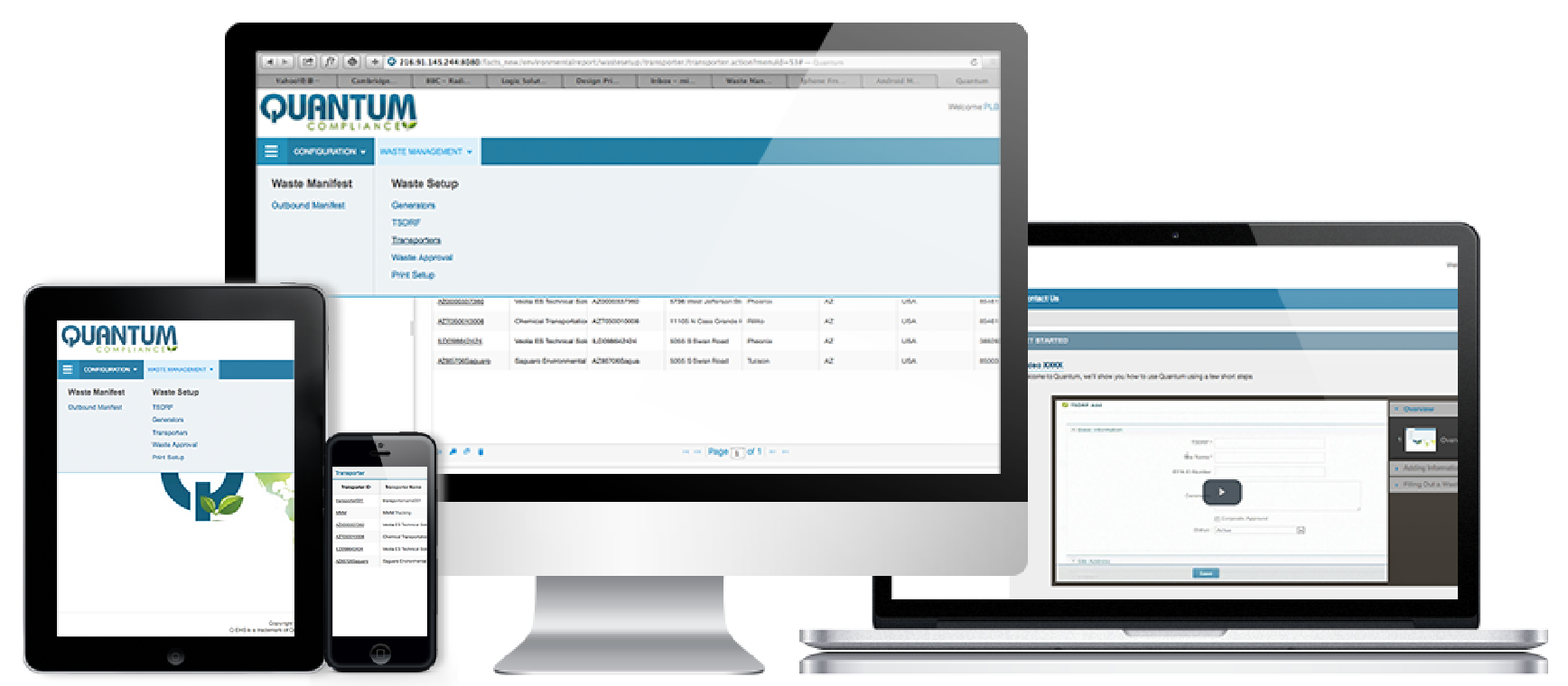 Quantum Waste Manifest Screenshot on Four Devices