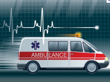Ambulance with EKG in background