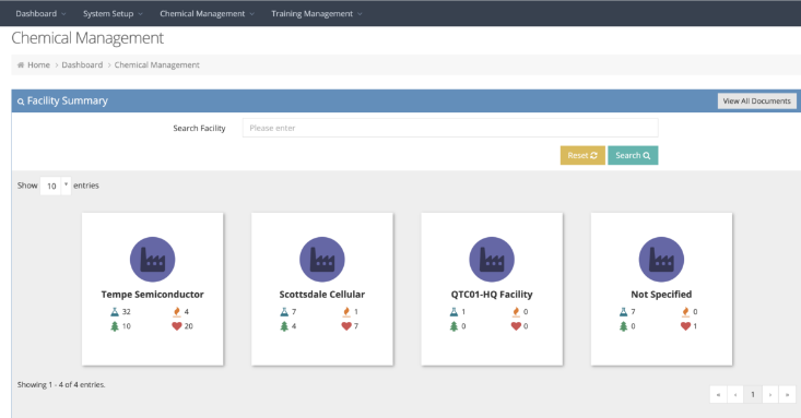 q-chem dashboard facility summary manage chemical lifecycle