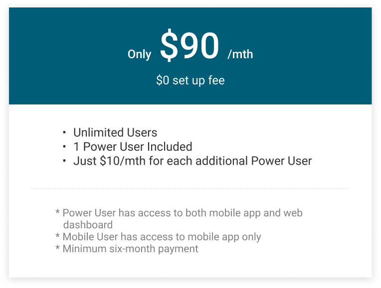 q_hazard_reporting_pricing Q-Hazard Reporting App Pricing: only $90 per month with $0 set up fee. This plan includes unlimited users and one power user.