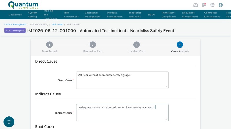 Three-level cause analysis in a Quantum incident investigation
