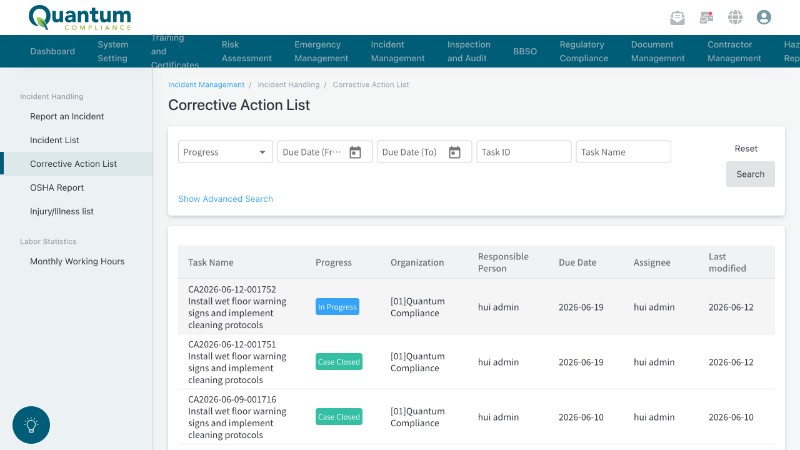 Tracking incident corrective actions to verified closure in Quantum