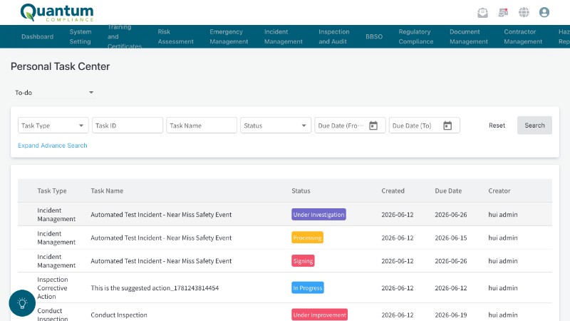 Incident tasks in the Quantum Personal Task Center